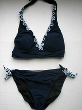 Blue Halter Bikini Swim Suit Profile by Gottex Tricolore Pebbled Ruffle Trim 10