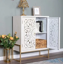 Hollow Carved Accent Storage Cabinet Buffet Pantry Cabinet Sideboard with 2 Door