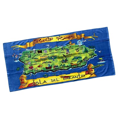 Puerto Rico Map Beach Towel 30'' X 60'' Cotton Twill Local Attractions