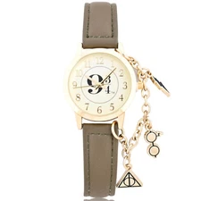 Harry Potter 9 3/4 Watch with Symbol Charms and Silicone Band Brown