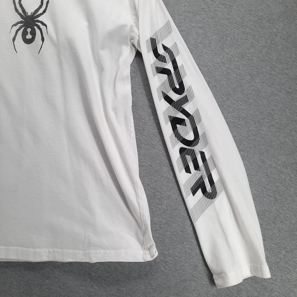 Camiseta Spyder Niños XL 18/20 Blanco Algodón Cuello Redondo Manga Larga Camiseta Deletreada Foto 4 de 4