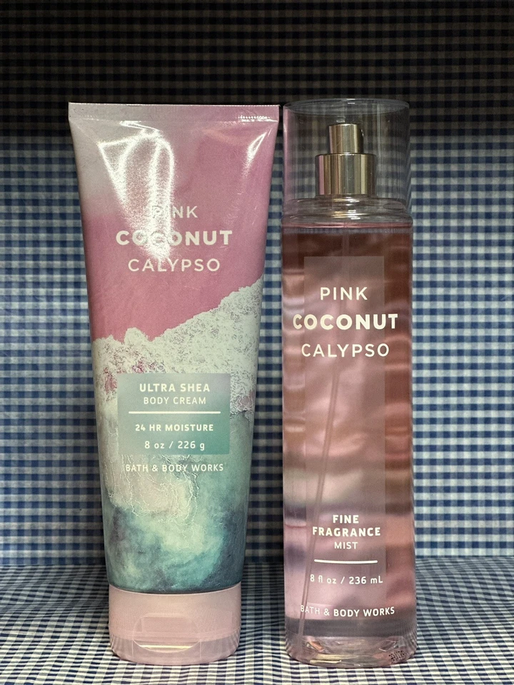 pink cocunut calypso body mist & cream by bath and body works set of 2 in new . Foto 3 de 4