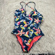 Splendid Women's M Blue Multi Floral One Piece Swimsuit Tie Back