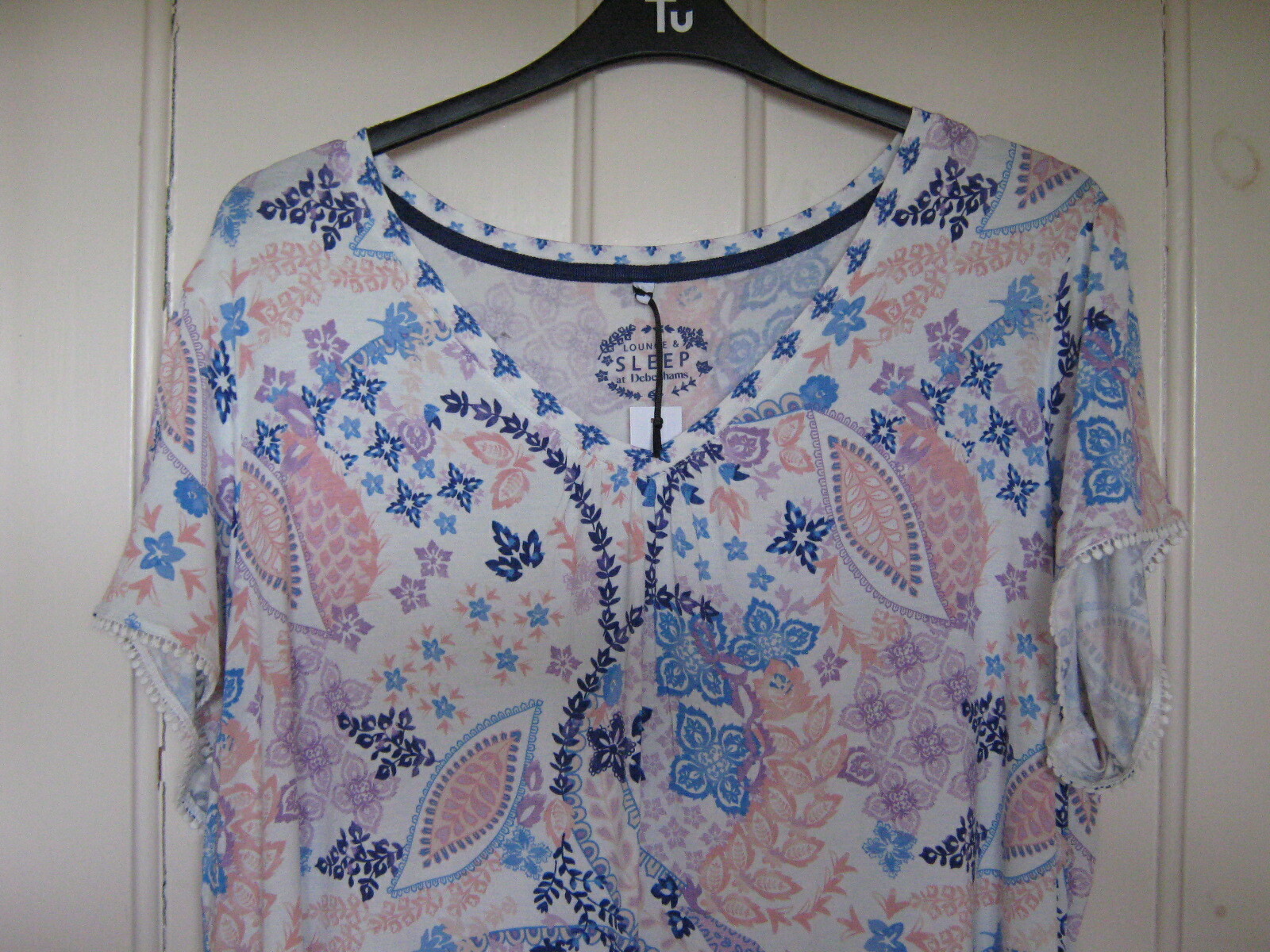 LADIES WOMENS LOUNGE & SLEEP DEBENHAMS FOLK PRINT SHORT SLEEVE PJ TOP