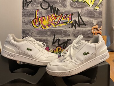 LACOSTE T-Clip Trainers UK 8,5 Triple White Leder Turnschuhe Herren Smart Freizeit