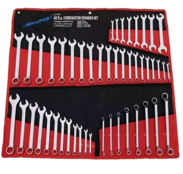 Neilsen CT0876 48pc Mixed Spanner Set-Material: CRV | Types: Combination, DOE, Ring and SAE Spanners | Metric 6-25mm | Imperial 1/4"-1" | Nickel Plated Full Polish - Image 3