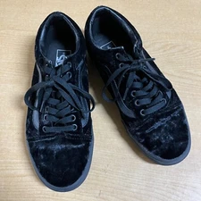 Vans Old Skool Velvet M 7.5 Black Athletic Casual Shoes Sneakers 721454