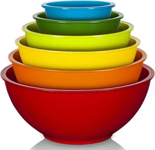 Plastic Mixing Bowls Set 6 Pcs Colorful Serving Bowls for Kitchen Nesting Bowls