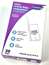 Carebag Medical Grade Male Urinal Bag w/Super Absorbent Pad 20 Count Exp 3/27 *
