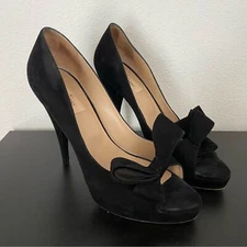 VALENTINO Peep Toe Bow Platform Pumps Black Stiletto High Heels 40
