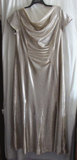 TAHARI Golden Beige Short Sleeve DRAPED Neck RUCHED Dress Sz 16W - M.o.t.B -
