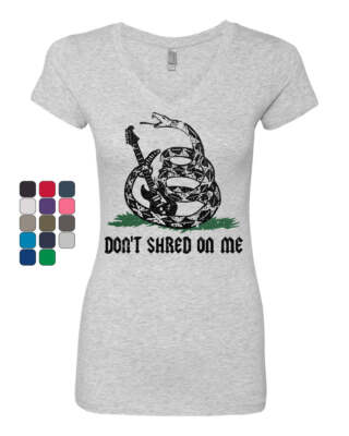Don't Shred on Me Women's V-Neck T-Shirt Gadsden Flag Snake Guitar Rock Music