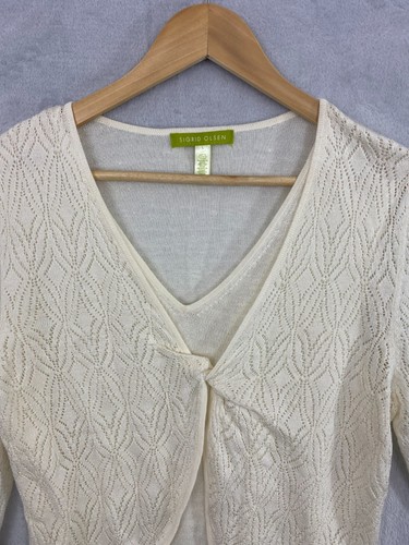 Sigrid Olsen Linen Blend Sweater Large Twist Front Ivory Knit Lightweight Spring - Picture 4 of 11