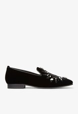 Jimmy Choo Women Sache Flat Velvet Crystal-embellished Detail Loafer Black 38.5