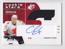 2002-03 UD SPX CHUCK KOBASEW RC AUTO JERSEY /1250 ROOKIE STARS #148 Upper Flames
