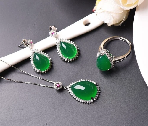 High Quality Natural Chalcedony Jewelry Set 925 Sterling Silver Green Chalcedony