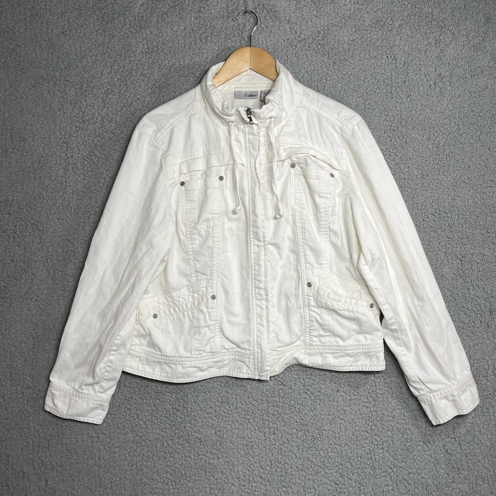 OFF WHITE Giacca jeans Chicos platino donna taglia 3 panna bianco sporco zip intera