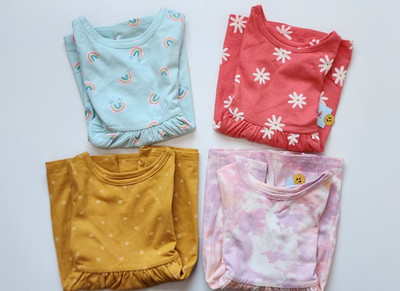 Lot of 4 Cat & Jack Dress Girls Cotton Blend Short Sleeve NEW Size 2T