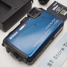 [EXC+5] Nikon COOLPIX AW100 Blue Digital Camera Waterproof w/Charger Battery