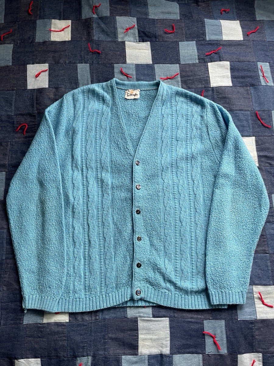 さ*た様 60s~ mohair cardigan BIG size Vintage 60s Mohair Cardigan Sweater Grunge Blue Men's Large Lord