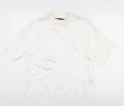 Zara Damen T-Shirt weiß mit Stehkragen, Größe S