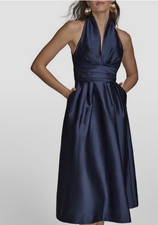Donna Karan New York Blue Satin Halter Midi A...