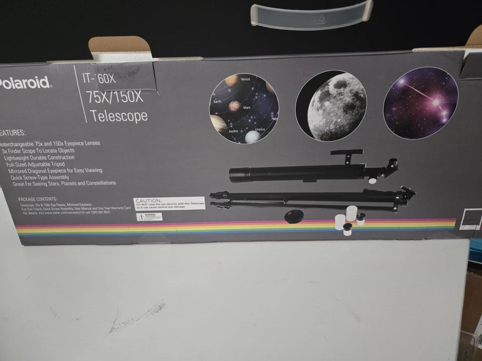 POLAROID (IT-160X) 75X/150X Refractor TELESCOPE w/Full-Size Adjustable Tripod - Image 4 of 4