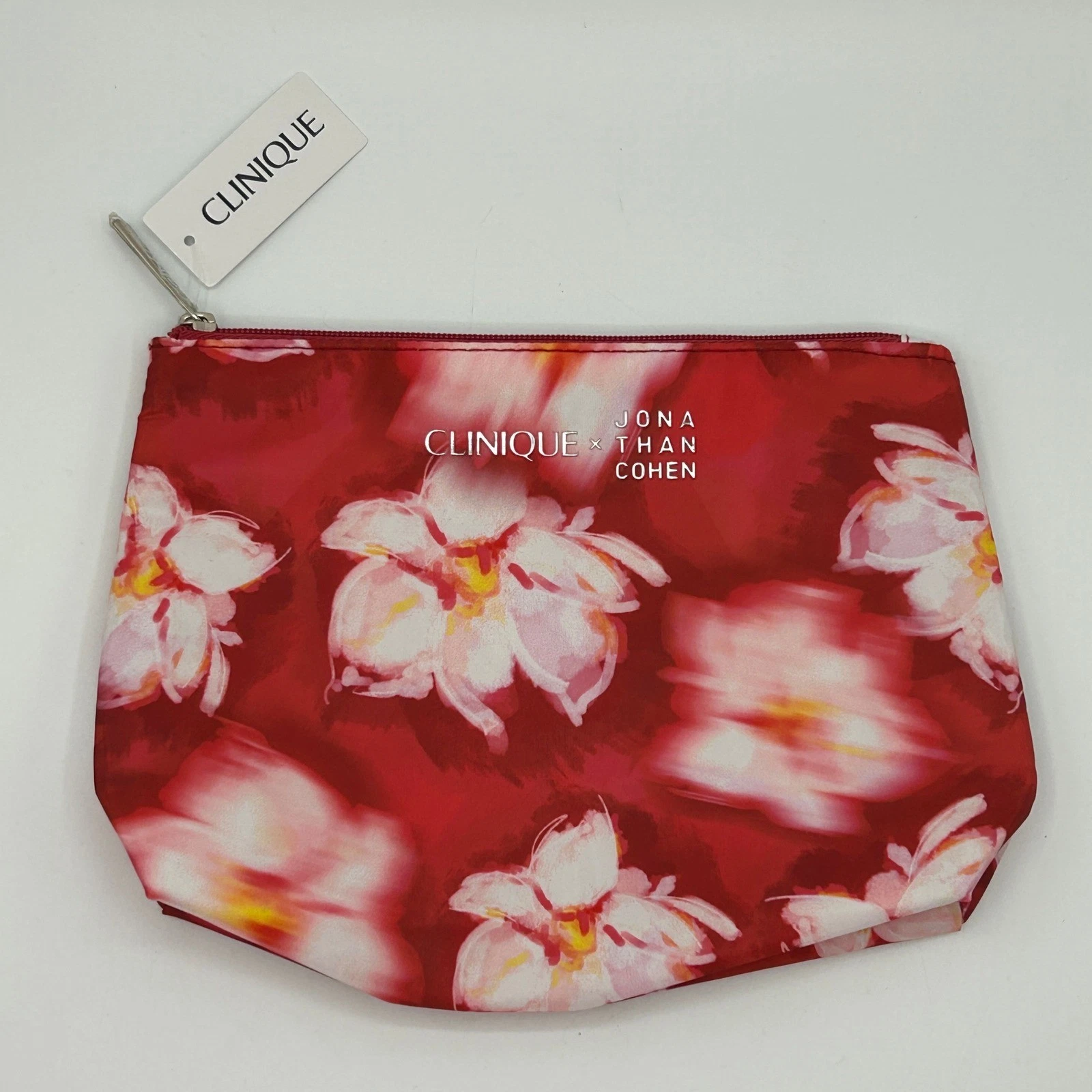 Clinique x Jonathan Cohen Red Blurry Floral Makeup Bag Cosmetic Pouch NWT Travel