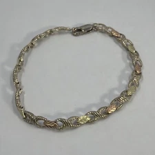 Black Hills Gold Sterling 12k Rose Green Gold Leaves Hugs And Kisses Bracelet 7”