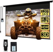 120" Motorized Projector Screen with Wireless Remote 169, Black