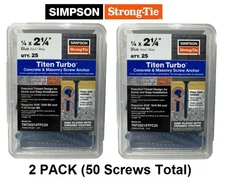 1/4” x 2-1/4” Concrete Screw Anchor Simpson Strong Tie Titan Turbo (50 Count)