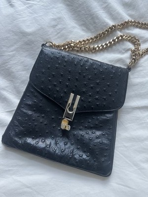 Vintage Lou Ran Black Ostrich Leather Bag