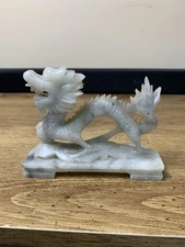 Vintage Soapstone Hand Carved Chinese Dragon w/ Pearl Ball Wisdom