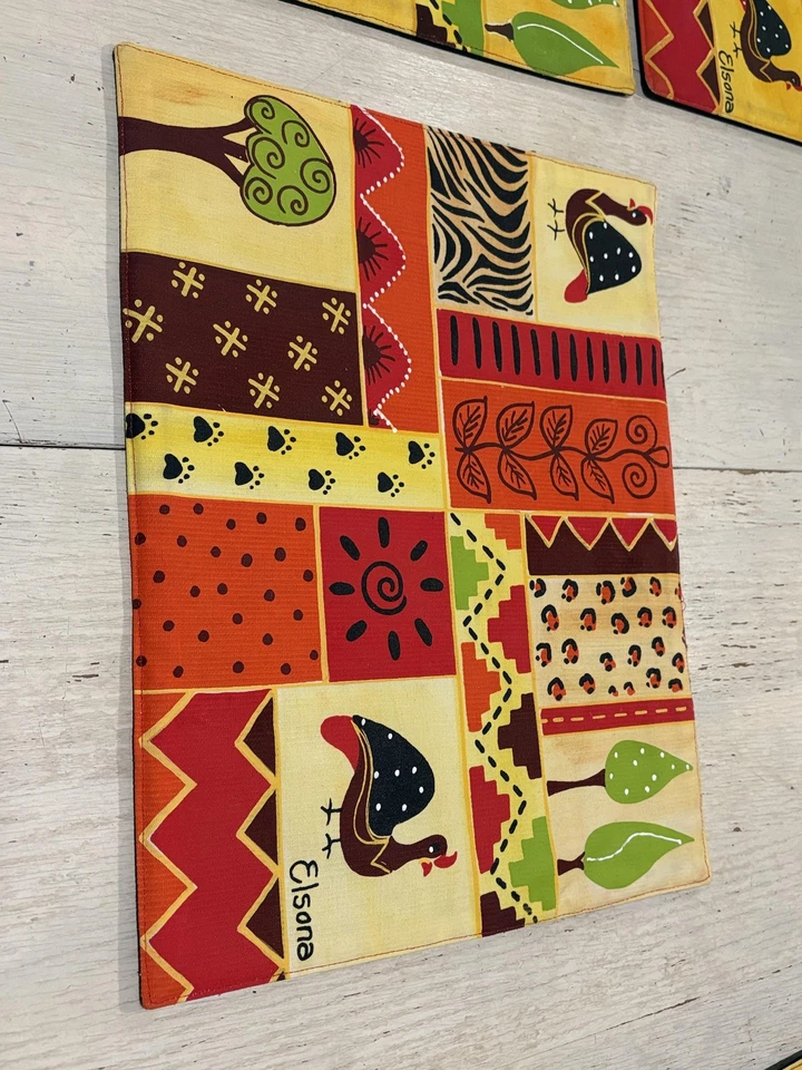 Elsona Placemats Napkins Set Hand Painted African Guinea Fowl 100% Cotton Decor - Image 4 of 4