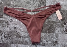 NWT VICTORIA'S SECRET MAUVE SATIN SMOOTH STRAPPY BACK HIGH LEG THONG PANTIES