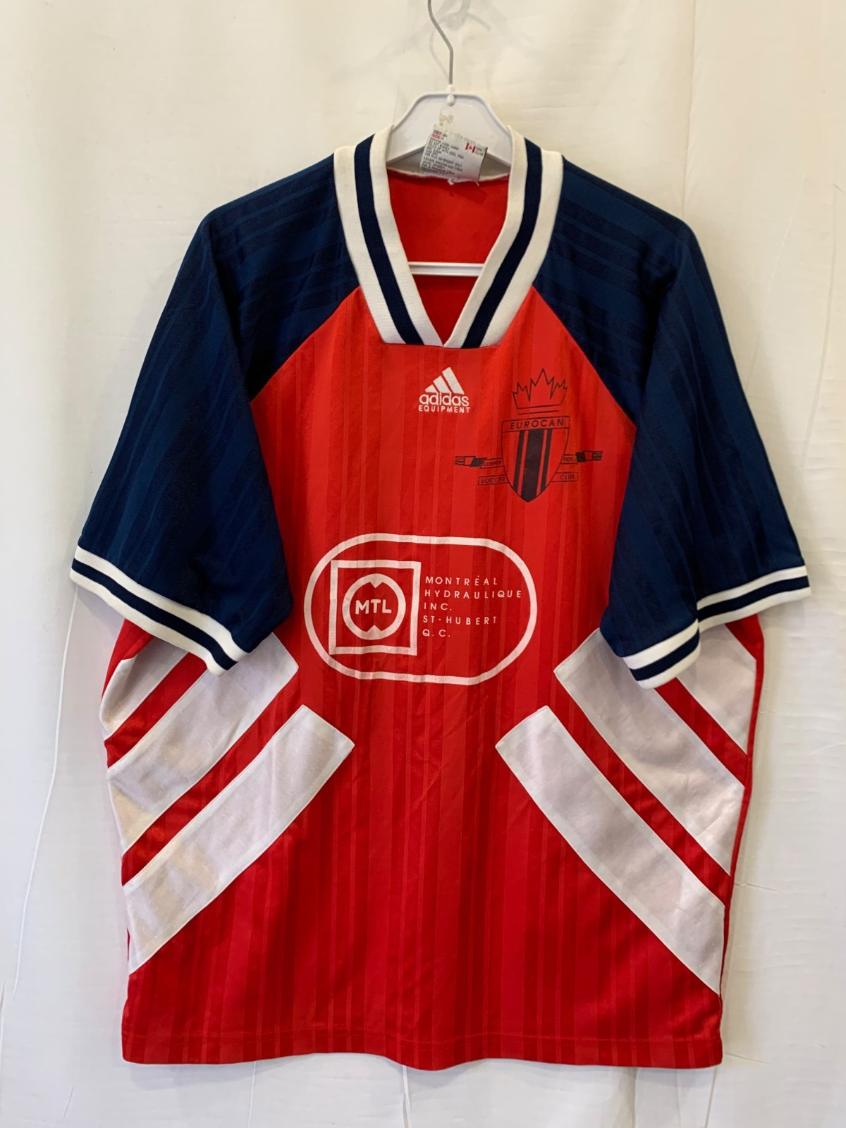 Vintage 90s Adidas Equipment Soccer Jersey Mens XL Red Montreal Hydraulique #237