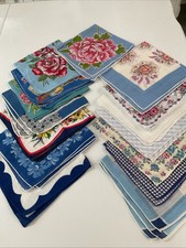 VINTAGE HANKIES HANDKERCHIEFS - LOT OF 15 SHADES OF BLUE