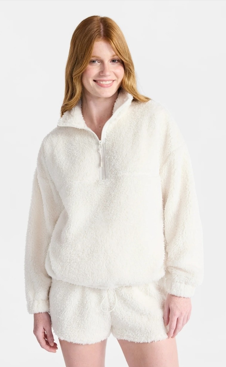 No Boundaries Plush Half-Zip Pullover White Snow Women's Plus XL 16-18
