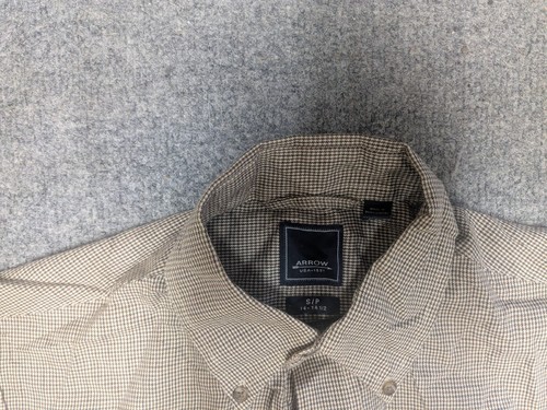 Arrow USA1851 brown check long sleeve shirt size s/p 14-14.5 - Picture 3 of 7
