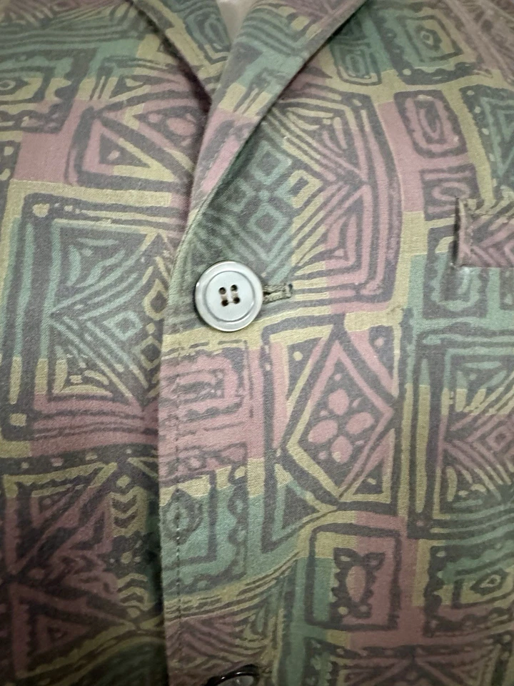 1960’s Tiki Batik SPORT COAT Jacket Cotton Oasis Hukilau Polynesian Vintage 42 - Image 4 of 4