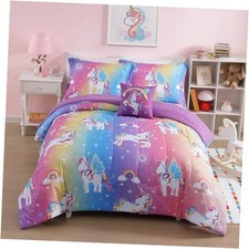 Comforter Set for Girls-3 Pieces Bedding Sets for Kids,1 Twin Rainbow Unicorn