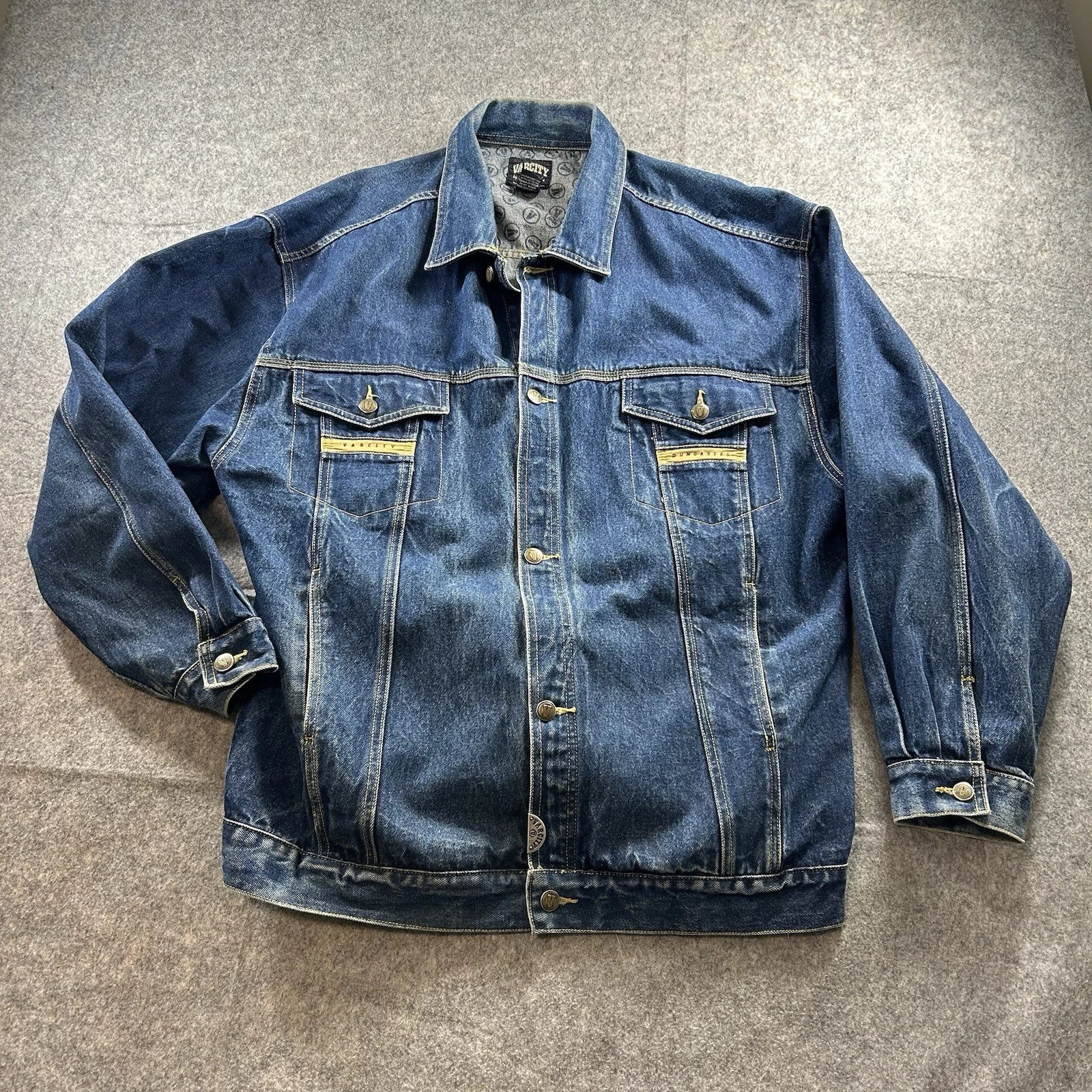 Vintage Varsity By No Joke Denim Jacket Mens Large Cotton Blue Y2K