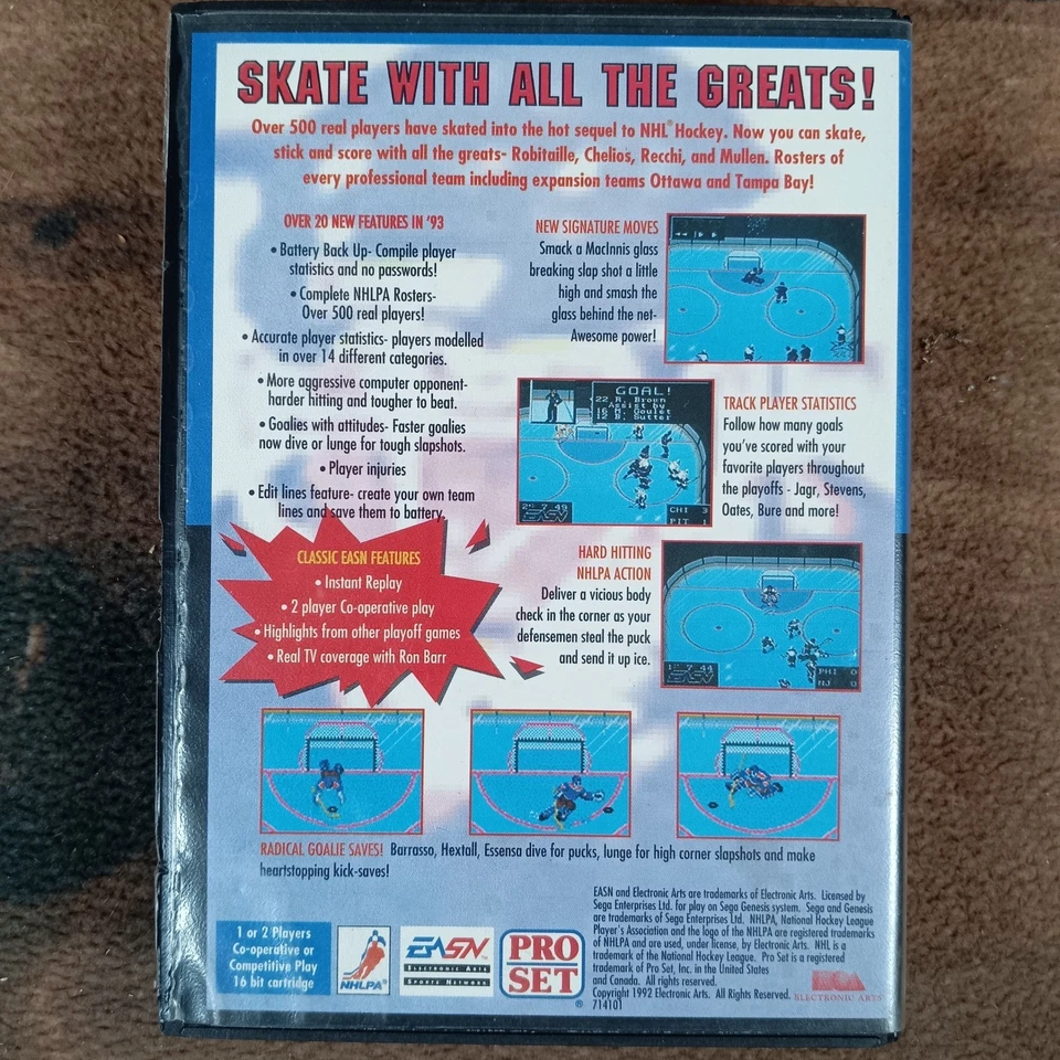 NHLPA Hockey 93 Sega Genesis EA Sports 16 Bit Cartridge and Case Complete - Image 2 of 4