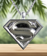 SUPERMAN Genuine Necklace - 1" silverplate steel pendant - 24" stainless jewelry