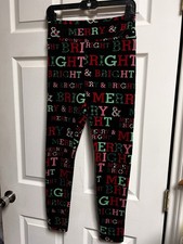 030-004 Sz MEDIUM High Waist Super Plush Velour Legging Christmas Merry & Bright