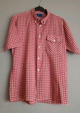 Vintage Button Down Checked Shirt Red Brown Short Sleeve mod skinhead 14 12