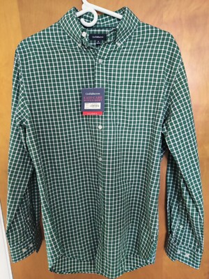Croft and Barrow Men's EZ Care Dress Shirt Green Plaid Size Small 14/14.5 - 33