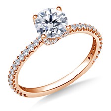 0.95 Ct Round Cut Real Moissanite Wedding Ring 14K Solid Rose Gold Size 6 7 8 9