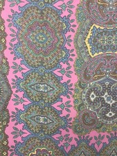 Vintage Jim Renoir Large Paisley Scarf / Fringe Shawl Pink Blue 45  X 45  
