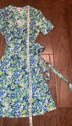 Lilly Pulitzer Silk Wrap Short Sleeve Dress Blue Green Size 4 - Picture 7 of 7